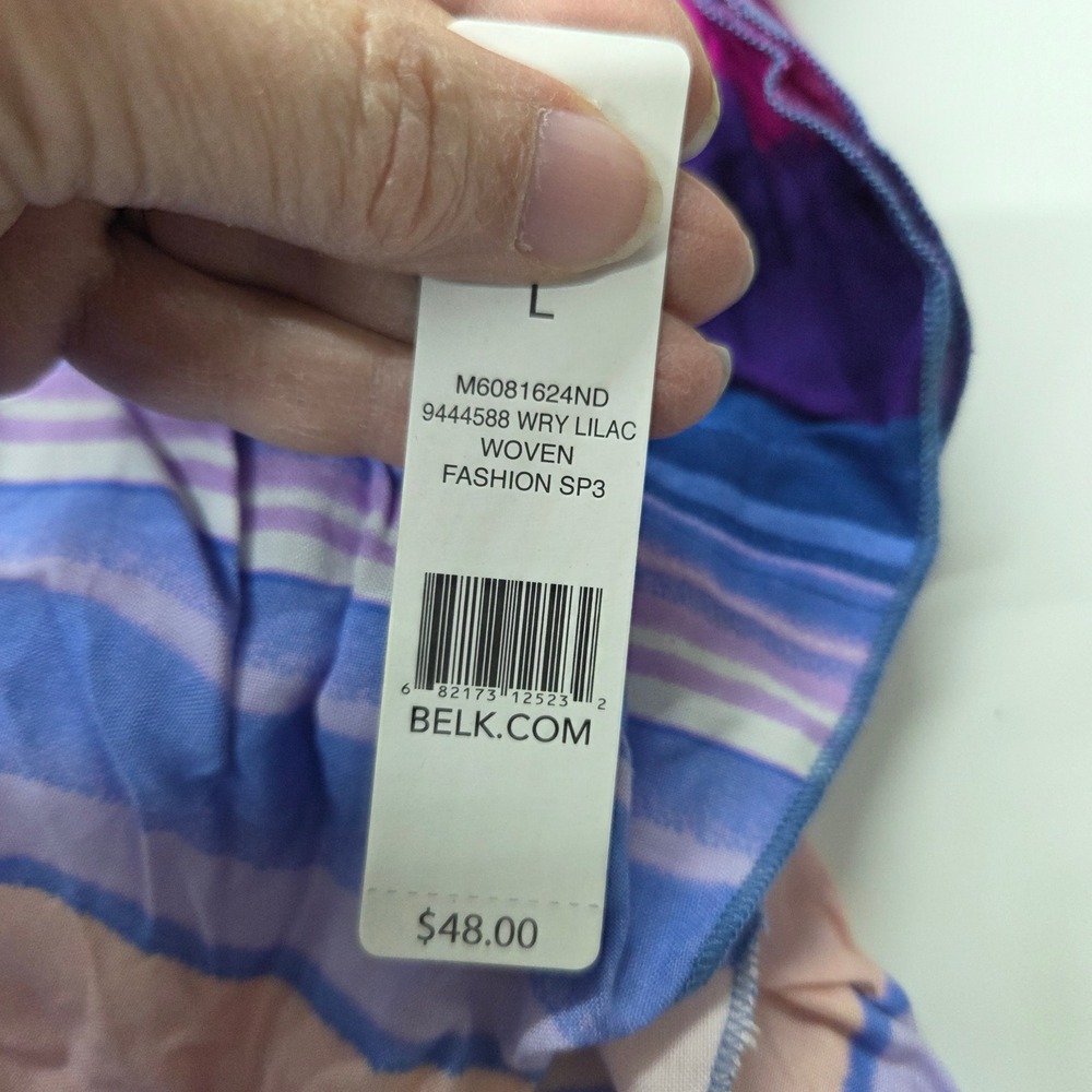 New Directions Women's Size L Striped Kimono Cardigan Blue Purple Orange Tassels - Picture 4 of 8